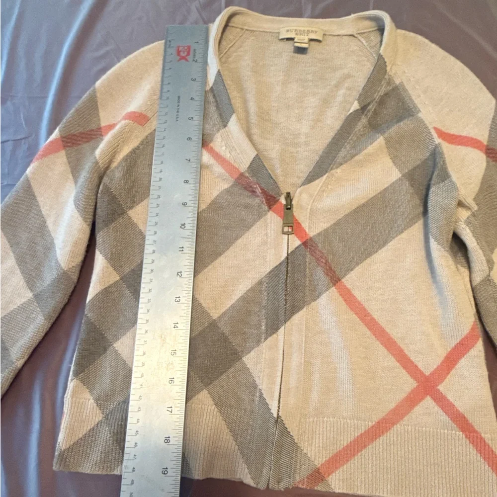 Burberry Brit Tan Merino Wool Novacheck Zip Front Cardigan Size Small - Picture 9 of 12